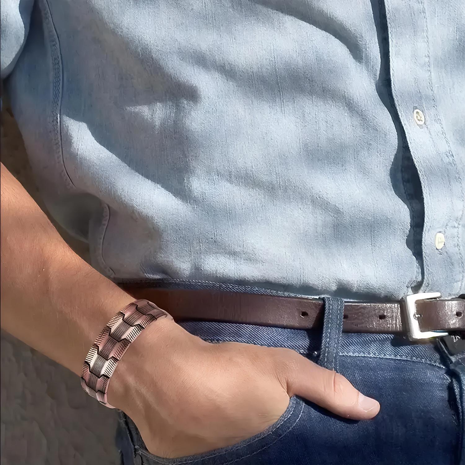 3x Men's Copper Bracelet Triple Super Magnet, Magnetic Bracelet with Adjustable Size Tool, Relieves Joint Pain and Improves Energy Circulation  Strong Magnetic Bracelet Men's Valentine's Day Father's Day Jewelry Gift