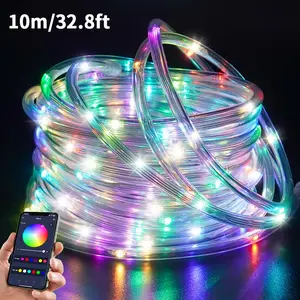 32.8ft/roll RGB + IC strip light suitable for desktop bedside sofa background TV backlight e-sports table atmosphere light, portable LED light strip for tent camping with app control and music synchronization perfect for Halloween and Christmas decoration