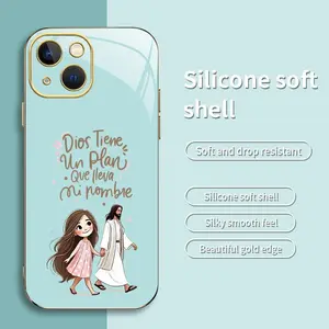 God Has a Plan Jesus Smartphone Case - Cute Spanish Christian Faith Gold-Edge Casing for iPhone 15 Plus, Cellphone Handheld Accessories (975)