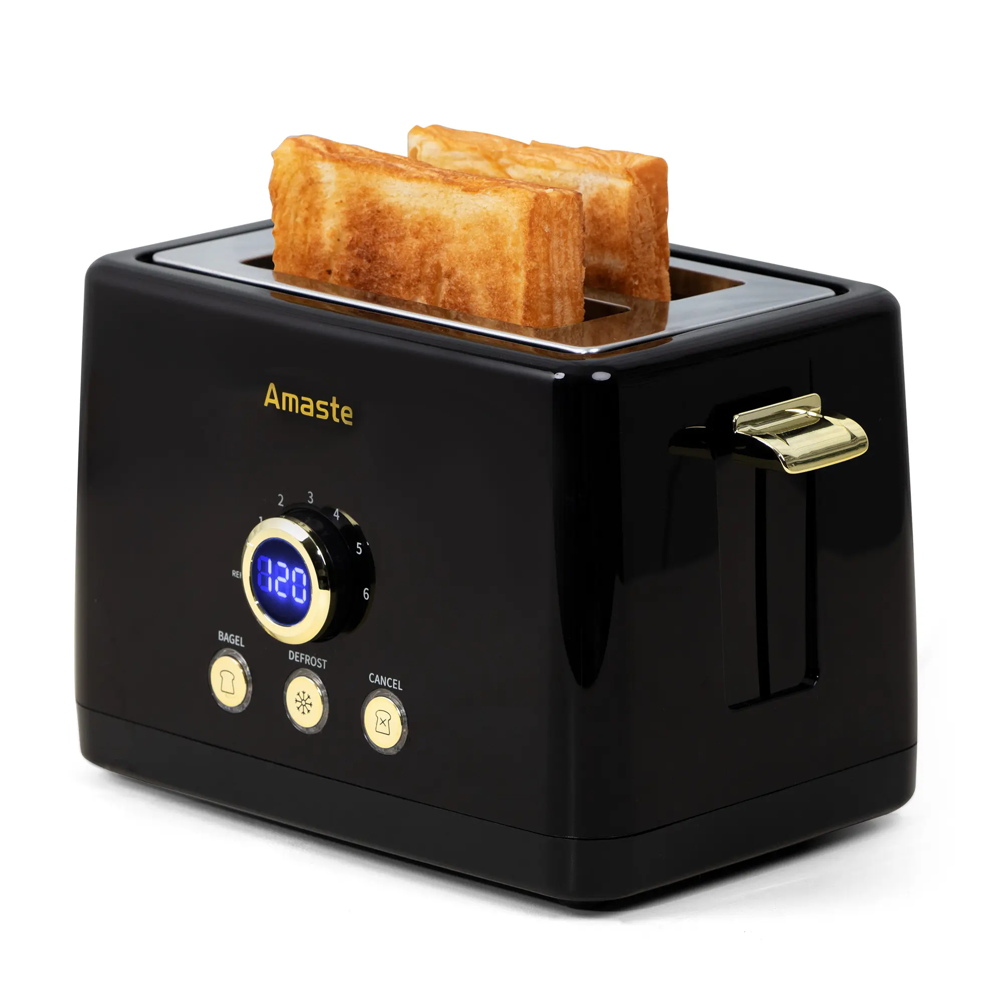 AMASTE 2 Slice Retro Bread Toaster with LED Digital Countdown Timer