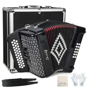 34 Key 12 Bass Accordion, F/B/E Tone Diatonic Accordion for Adults Beginners, Professional Accordion for Stage Performance, Home Practice, Music Teaching with Case, Strap, Gloves, Wipes