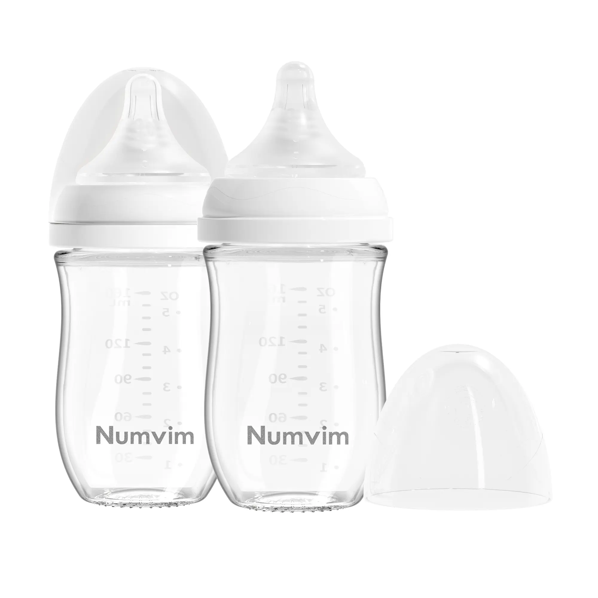 NUMVIM Glass Natural Baby Bottle Gentle & Extra Slow Flow, Without Lead, Newborn Breastfeeding Bottle for 0 Months Babies,.2 Packs, 3Oz,5Oz,8Oz