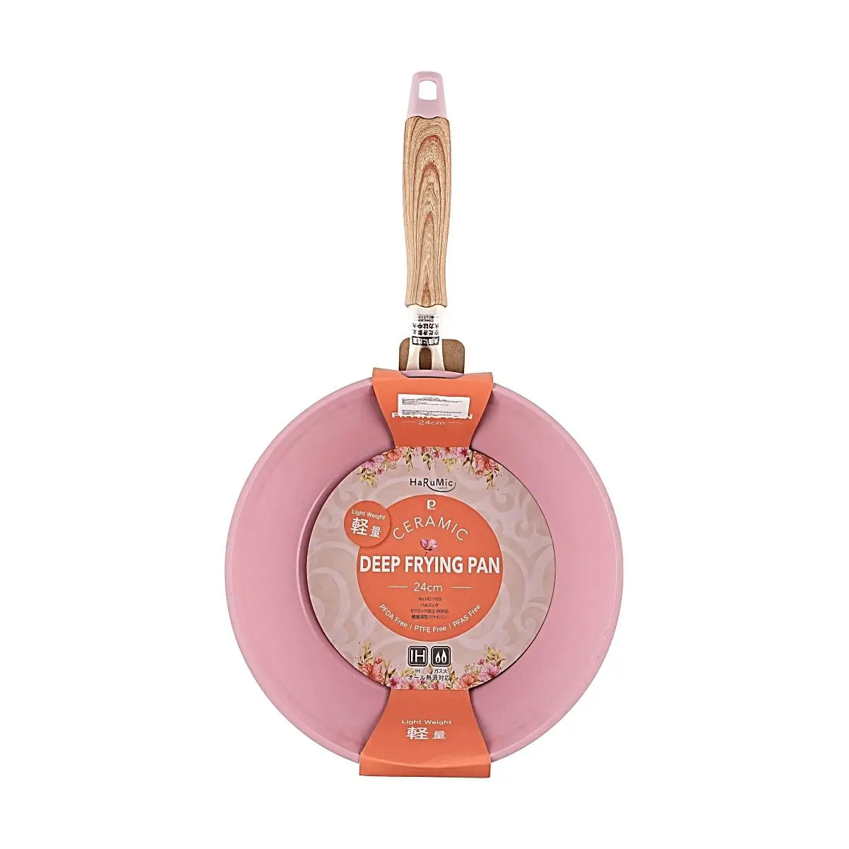 Pearl Life Japan Ceramic Non-Stick Deep Frying Pan 24cm Pink IH Compatible Lightweight PFOA-Free HC-1103