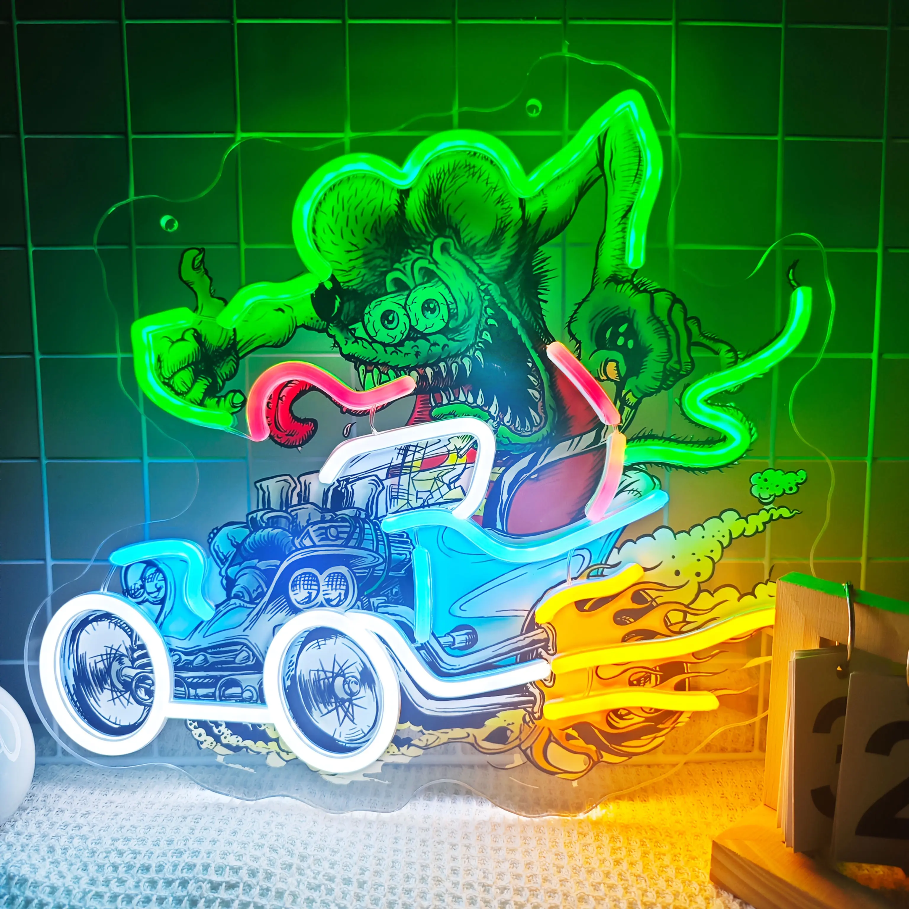 A UV printed cartoon mouse neon light, USB powered, adjustable brightness. Suitable for decorating neon lights in underground garages, garage parties, bar parties, and birthday parties