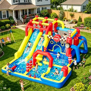 FBSPORT Inflatable Bounce House Double Water Slide with 750W Blower, Large Bouncy Castle with Splash Pool, Jumping, Climbing Wall, 12 in 1 Inflatable Waterslide Park for Indoor Outdoor Backyard,  Race Car Theme Party
