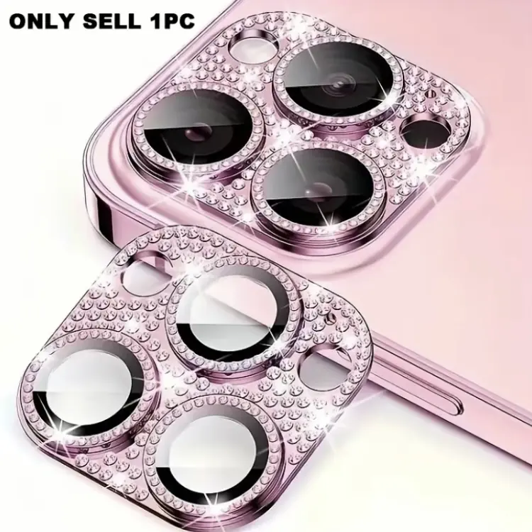 Smartphone Protection Accessories Kit - Rhinestone-Embellished Multi-Lens Camera Covers, Tempered Glass Screen Protectors, Sleek Full-Coverage Shockproof Case for iPhone 13,14,15,16,17 Series Cellphone, Handheld Devices