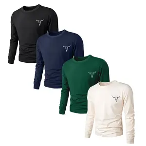 Comfort Wear Mens Solid Color Long Sleeve T-Shirt 3-Piece Set Enhanced by a Signature Bull Head Design for All-Day Softness and Understated Street Ready Style SpringStatements