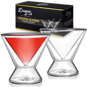 Stemless Martini Glasses - 7 oz Double Wall Drinkware Set Glassware