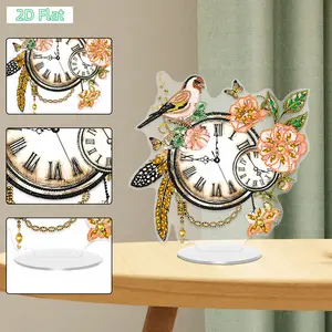 2D Flat Acrylic Special Shape Flower Butterfly 5D Diamond Painting Clock Kit, DIY Art Craft Handicraft Ornaments for Living Room Home Decoration