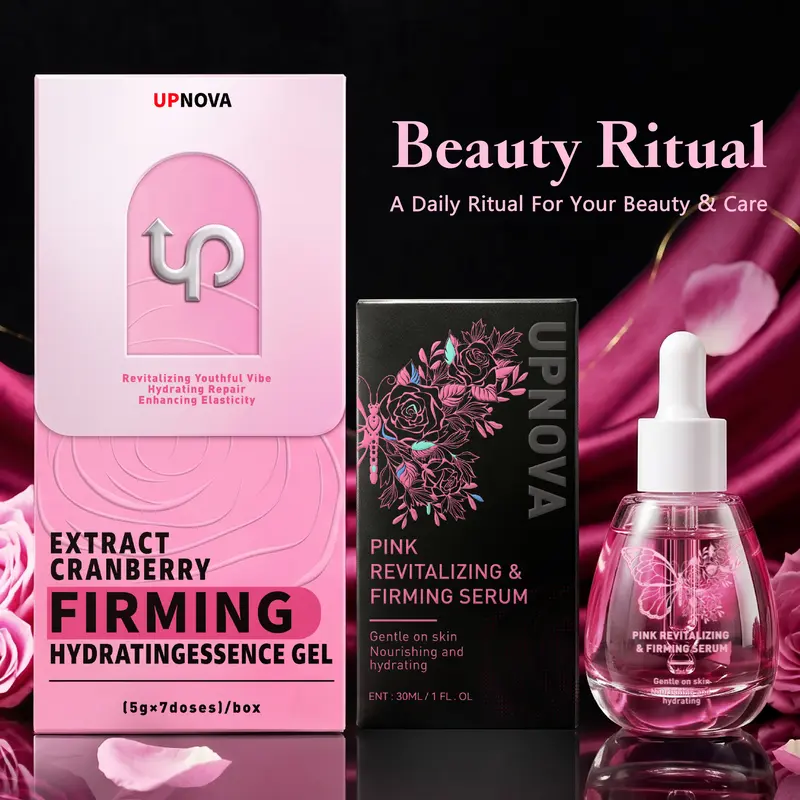 Upnova Pink Revitalizing & Hydrating Duo | Deep Feminine Care Serum & Essence Gel for Everyday Nourishment & Firming, Natural Cranberry, pH Balanced