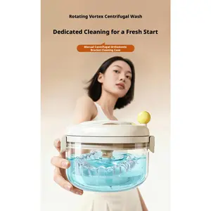 Portable Retainer Cleaning & Storage Box, Manual Centrifugal Cleaning, Rotary Vortex Deep Cleansing, Portable Invisible Storage. Suitable for aligners, dental retainers and dentures storage