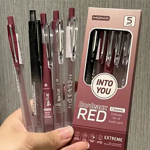 5pcs/set Vibrant Retro Bordeaux Red 0.5mm - High-Value Writing Instruments, Unique Pens for School, Kawaii Stationery, Colorful Decor - Perfect Back to School Supplies, Weird Gifts, and Cool Accessories, Ballpen Set