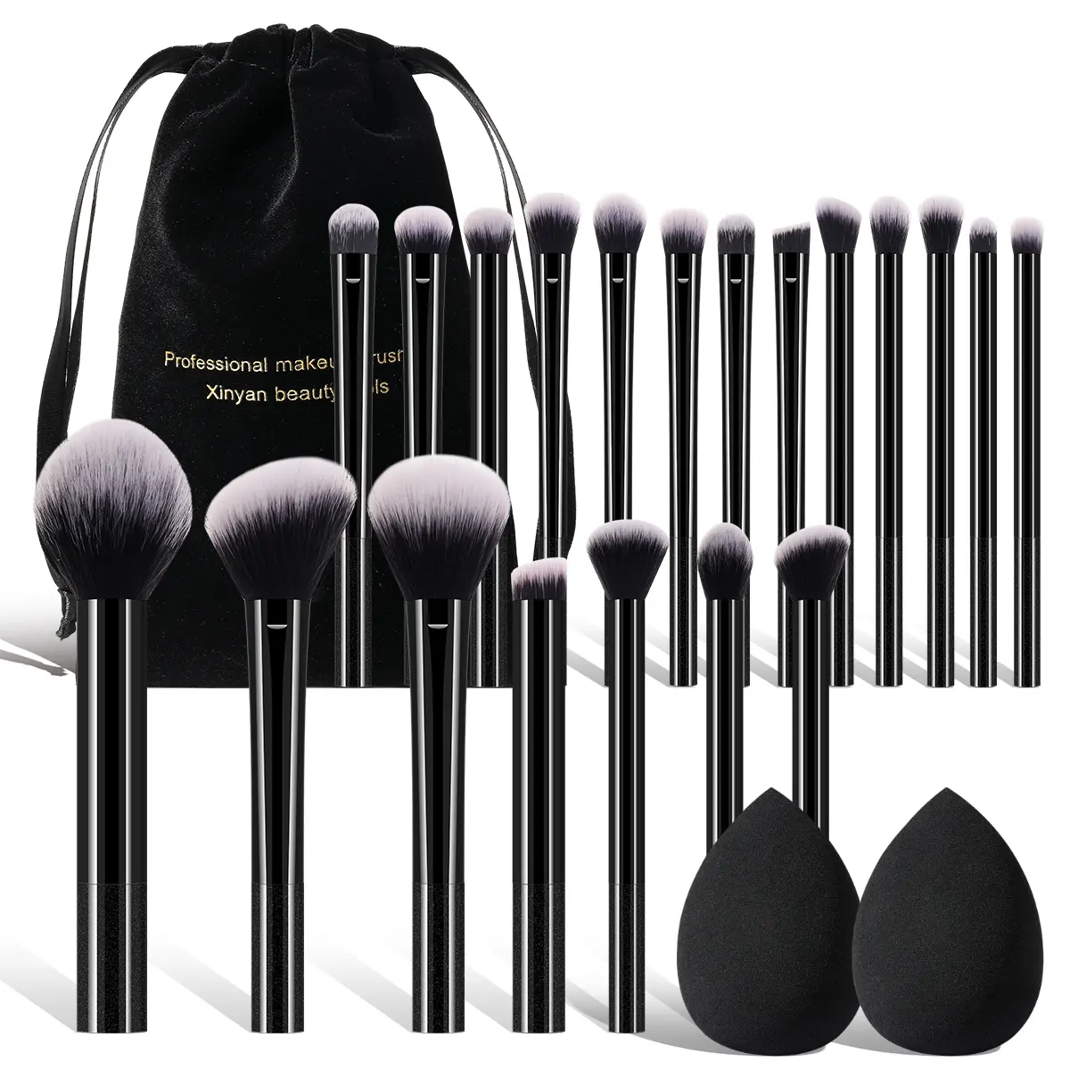22-Piece Professional Makeup Brush set with Velvet Storage Bag & Sponge Set, Soft Fibers for Flawless Blending,, Complete Travel Kit for Women, Ideal for Daily Use & Gifting