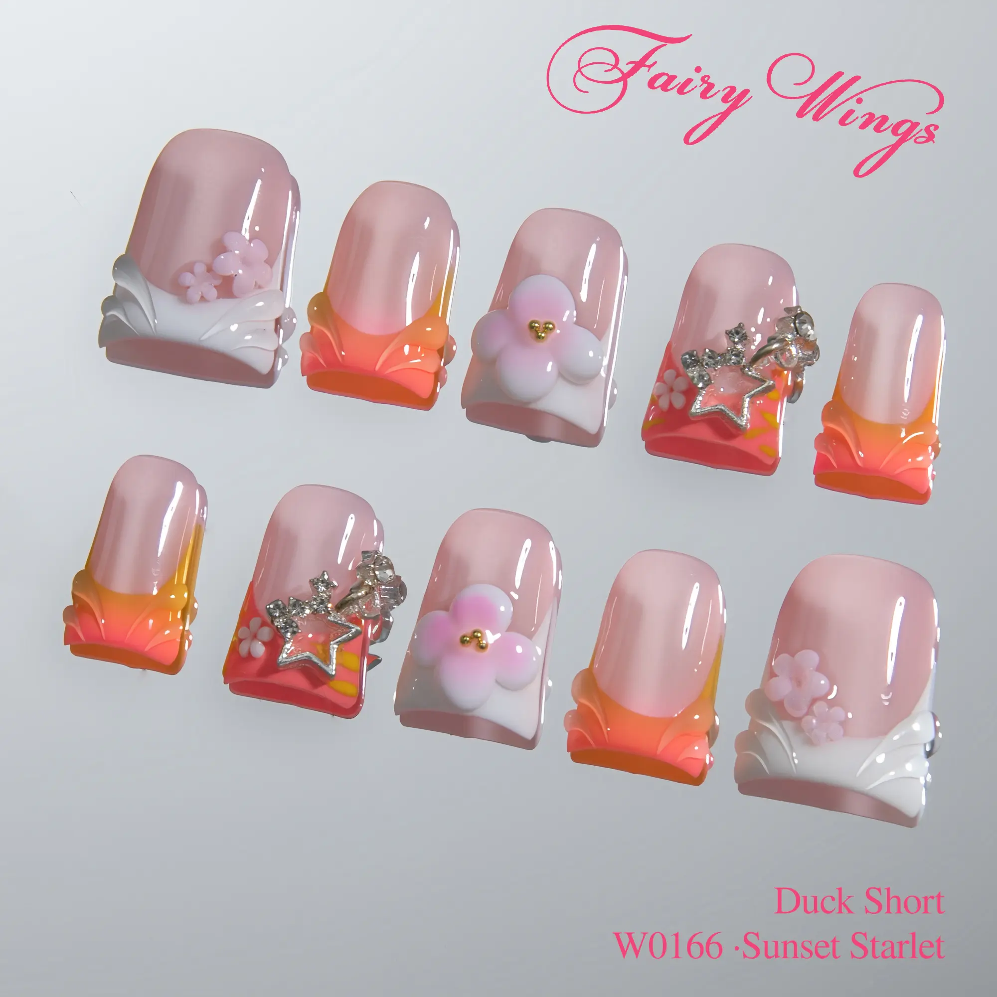 Fairy Wings | SUNSET STARLET - Handmade Press On nails | 10PCS Reusable | Salon Quality | 100% Handcrafted