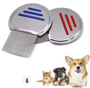 2 Pack Flea & Lice Comb - Stainless Steel Grooming Tool for Dogs & Cats | Tear Stain Remover & Dematting Comb for Pets of All Sizes TIKA