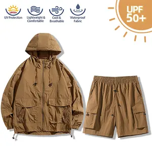 Men’s sun-protection hooded jacket and shorts set, lightweight outdoor sports set, sun-protection outerwear for going out, summer menswear