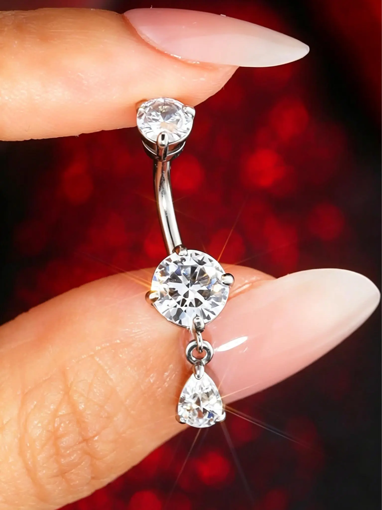 OUFER 14G Stainless Steel Waterproof Shiny CZ Gem Belly Ring for Women, 10mm 12mm 14mm 16mm Bar Length, Elegant Look Belly Piercing Jewelry for Everyday Wear Cubic Zirconia