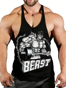 Men's Beast Beast Gorilla Weightlifting Chain Creative Pattern Gym Tank Top, Sporty Loose-Fitting Sleeveless Fitness Shirt, Sleeveless Sports Vest for All Seasons, Sleeveless Gym Tops