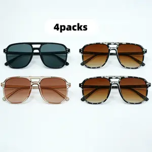 4-Pack Polarized Aviator Sunglasses, Y2K Vintage Double Bridge Sun Glasses for Women Men, Trendy Retro Small Square Oval Frames, Lightweight Durable, Fashion Eyewear Set for Daily Wear, Outdoor Sports, Beach, Travel & Street Style