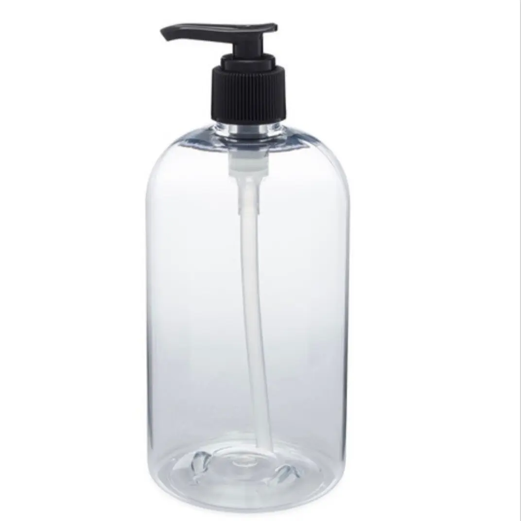 16 oz Clear Plastic bottle Round & Black  Pump Lotion Bathroom