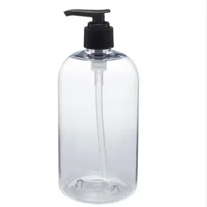 16 oz Clear Plastic bottle Round & Black  Pump Lotion Bathroom