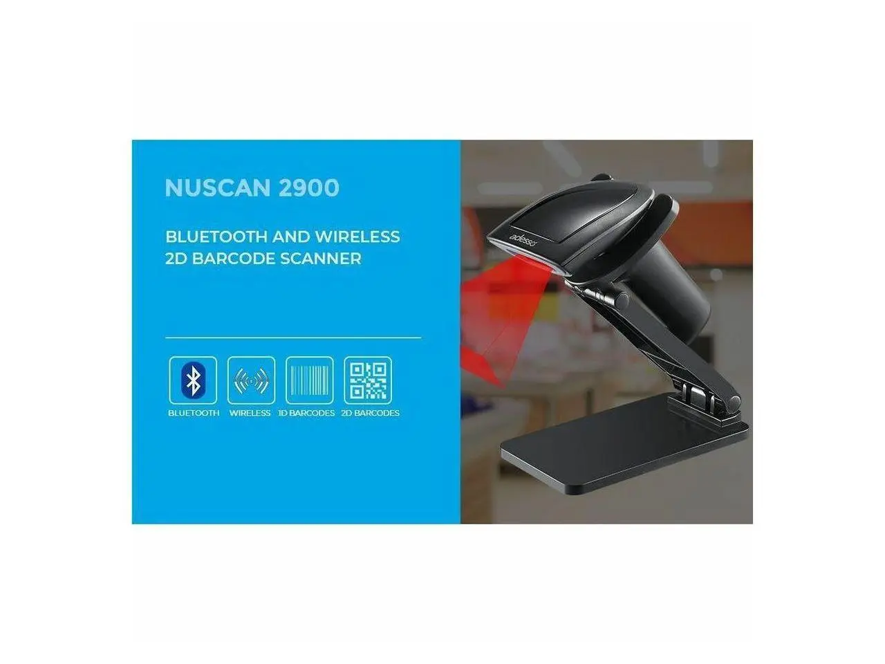 Adesso NuScan 2900 2D Barcode Scanner with Triple Connection Mode - Bluetooth, 2.4GHz Wireless & USB - CMOS Sensor with 12 Scan Depth - Compatible with Windows, Mac, iOS & Android, Made in Taiwan