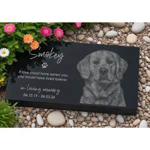 Engraved Black Granite Garden Stone with Photos - Gifts for Those Who Lost Pets, Perfect for Dog Lovers, Cat Owners, and Pet Enthusiasts