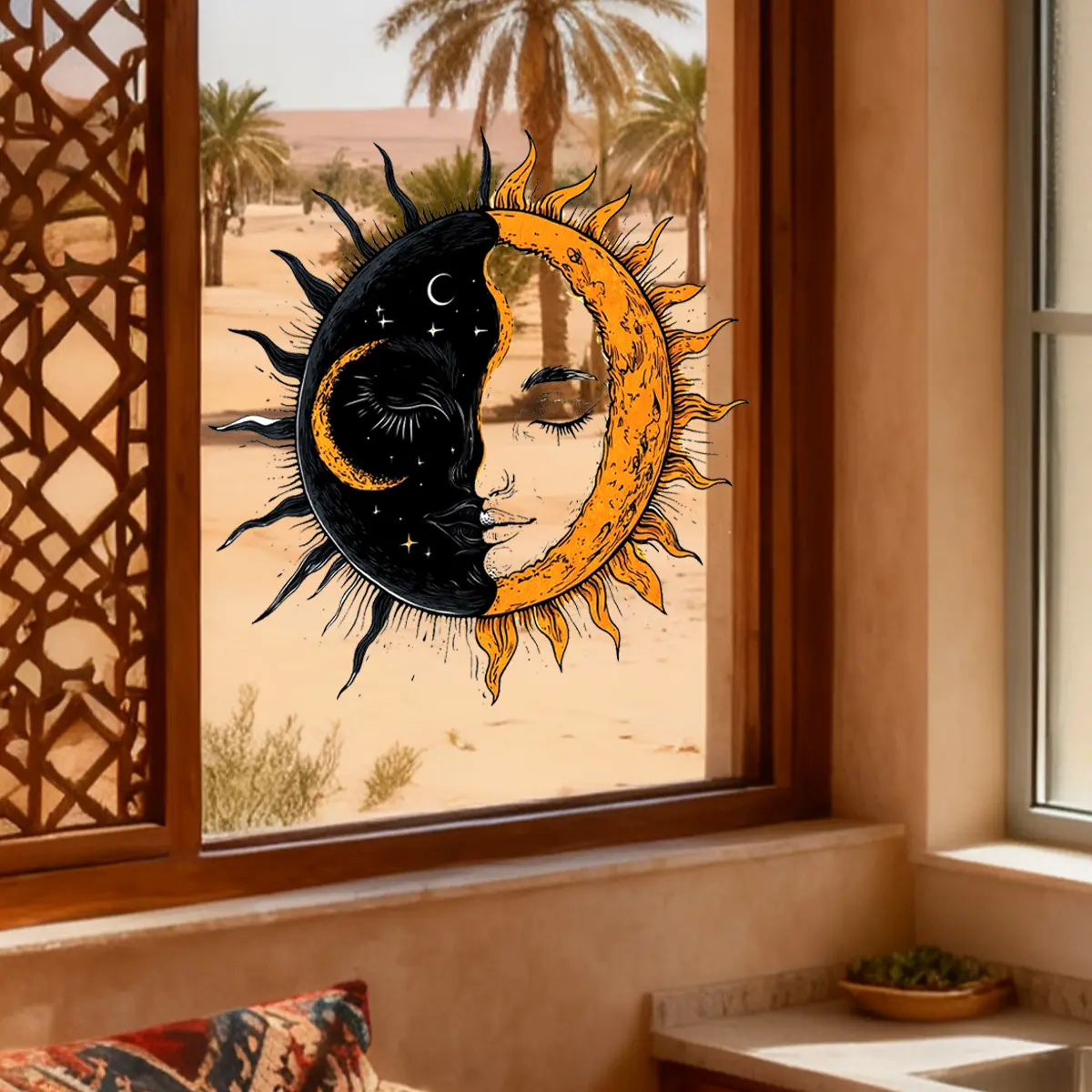 A (30*30cm) Eid Mubarak Ramadan Festival moon and star 2D flat static sticker window sticker holiday decoration background window sticker Home Decor (D21368)