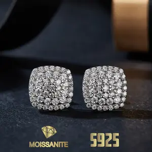 1 Pair 925 Sterling Silver 0.66 Carat Moissanite Stud Square Rounded Corners Full Earrings for Women, Luxurious Romantic Design for Confession, Wedding Party, Perfect for Anniversary, Birthday, Thanksgiving, Christmas Gift, Comes with Gift Box