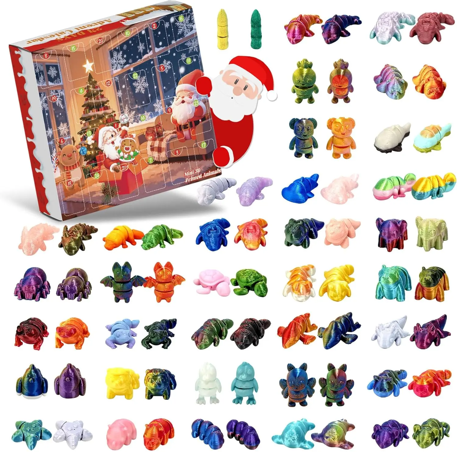 2026 Christmas Advent Calendar with 24 Mini 3D Printed Animal Figurines - Christmas Countdown Gift, Daily Surprises, Stocking Stuffers, Classroom Rewards