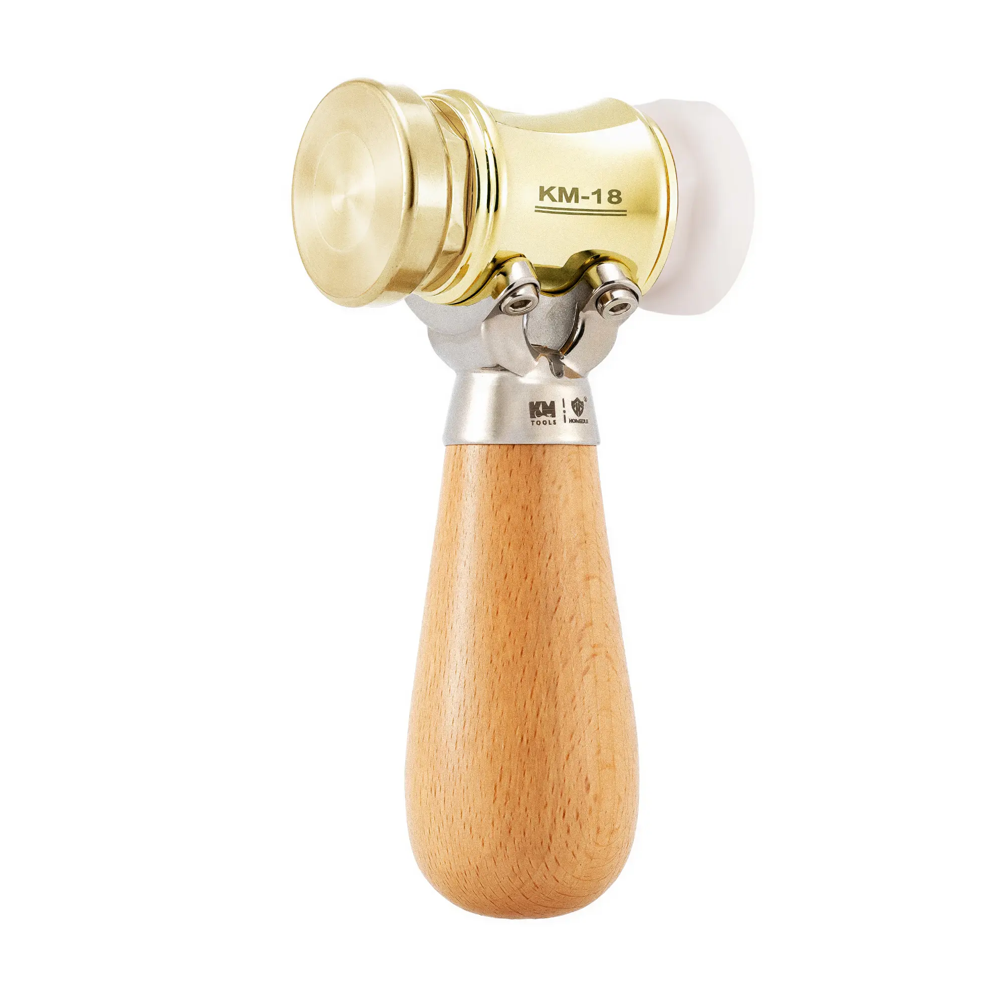 HONGDUI KM18 Compact Woodworking Carving Mallet - 22oz DIY Chiseling Tool, Interchangeable Urethane/Brass/2 Plastic Heads, Shock-Absorbing Ergonomic Wooden Handle, Non-Marring Protection, Durable for Chiseling