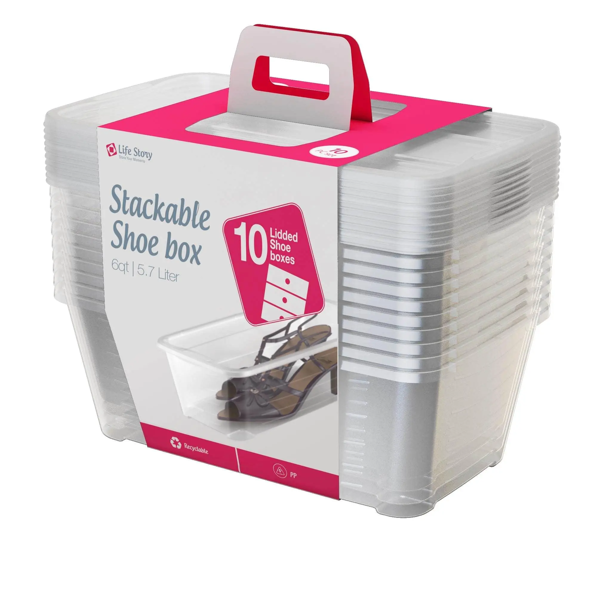 Life Story 6L Shoe and Closet Storage Box Stacking Containers, Clear Organiser Plastic