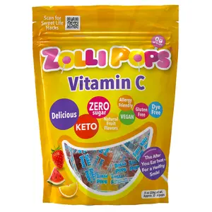Zollipops Zero Sugar Vitamin C Lollipops 8oz Pouch Delicious, Zero Sugar, KETO, Gluten Free, Vegan, Allergy Friendly, No Artificial Dyes, Kosher Candy Snack Sweet