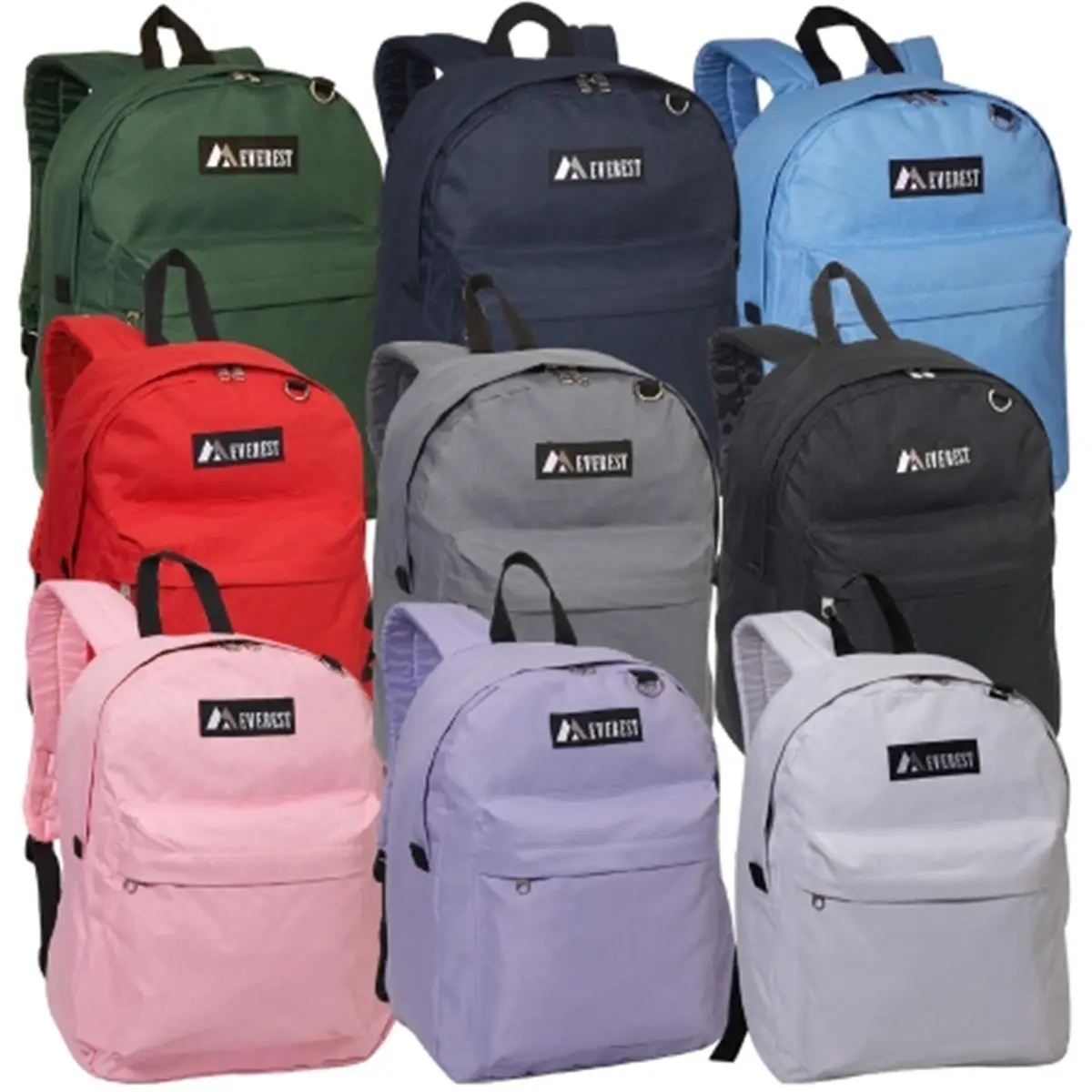 Everest Classic Solid Black Backpack with Spacious Main Compartment, Front Pocket, and Key Ring, 16in W - 13in H - 6in L, 16 W - 13 H - 6 L