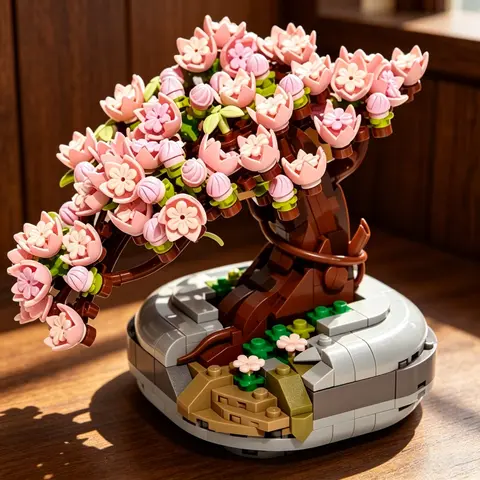 Gzsbaby Adult Cherry Tree Bonsai Building Blocks Set - 6-8 Years Unisex Brick & Part Kit, DIY Assemble Craft, Build 2 Plants, House Decoration, Patience & Focus Builder, Animals & Nature Theme (Non-Lego-Compatible, Warm Ambiance)