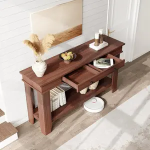 54 Inch Long Console Table Wooden Entryway Table with 2 Drawers and Open Storage Shelf Sofa Table Behind Couch Farmhouse Entry Foyer Table for Entryway Hallway Living Room Brown 54 Inch with 2 Drawer