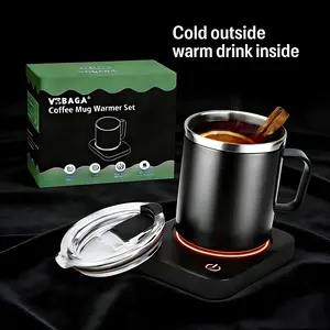 VOBAGA Coffee Mug Warmer Set with 15oz Stainless Steel Mug Warm Cup 3 Temperature Settings 4-Hour Auto Shut-Off Smart Safety Protection Portable Gift-Ready for Coffee Tea Milk Candle Warmer,VOBAGA Heated Coaster & Mug Set – Keep Your Drinks Warm Anytime