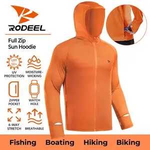 RODEEL 930 Full Zip Sun Hoodie Shirts w/ Thumbhole Men UPF 50+ UV Protection Long Sleeve Lightweight Quick Dry Moisture Wicking Breathable Cooling Athletic Activewear for Outdoor Sports Hiking Camping Fishing Construction Roofing Landscaping summervibes