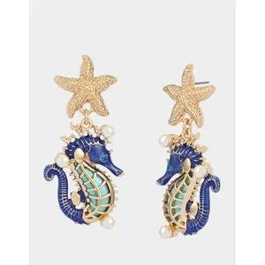 Betsey Johnson SEAHORSE STAR DROP EARRINGS BLUE