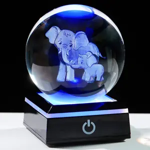 Crystal Elephant Nightlight Lamp for Mom Grandma - 3D Engraved Figurine with 6 Lighting Modes - Perfect Home Decor & Gift for Women - Touch Switch Control - LED Colorful Light Base - Ideal for Room Office Desk Table