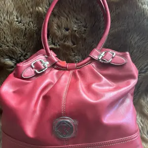 Relic by Fossil Red Shoulder Bag, Gathered Faux Leather Body, Double Round Handles, Silver-Tone Buckle Accents