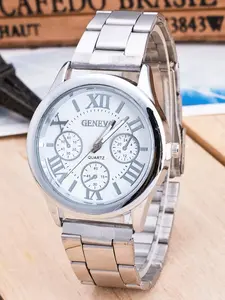 New brand 3-eye silver Geneva casual quartz watch women's stainless steel watch women's watch Modern Fashionable Wristwatch