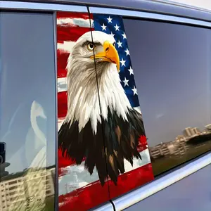 Patriotic Eagle & American Flag Car Stickers, Self-Adhesive B-Pillar Protectors, Easy Install, National Pride Decor, Set of 2