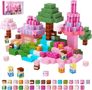 Magnetic Blocks, 100PCS Magnetic Building Blocks to Build a 3D World, STEM Sensory Construction Stacking Magnet Blocks Toy for Kids Ages 3+, interactive parent-child fun Boys and Girls Birthday Gifts (Pink) block decoration