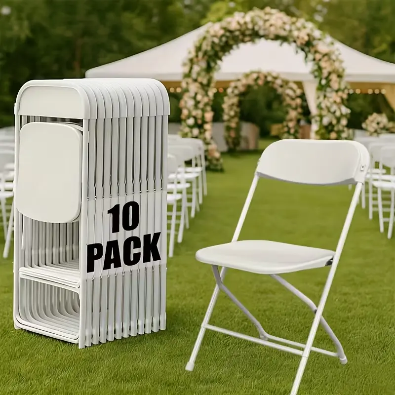 Heavy-Duty Foldable Chairs - Ergonomic Back, 350lb Weight Capacity, Stackable, Portable Foldable Plastic Seating, Indoor & Patio Furniture, Dorm Essentials, Home Decor