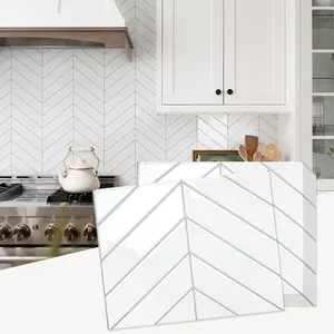 10 sheets thicker herringbone peel and stick backsplash stick on wall tiles self adhesive tile sticker for kitchen backsplash and bathroom white with grey grout