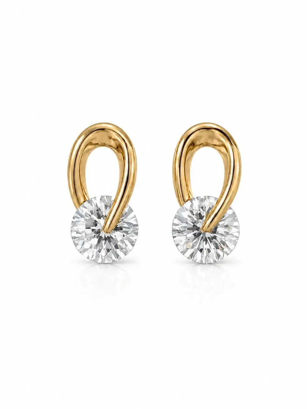18K Gold Plated CZ Stud Earrings for Women, Unique Irregular Loop Rotating Cubic Zirconia Earrings with 925 Sterling Silver Posts, Elegant Sparkling Jewelry with Gift Box