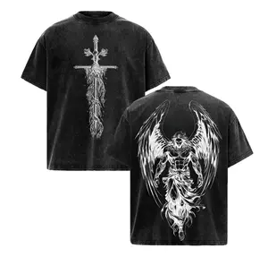 Vintage Washed Short Sleeve T-shirt Saint Michael The Archangel x Flaming Sword T-Shirt Washed Christian Shirt, Aesthetic Clothes ,Scales of Justice , Jesus Tees, Christian Merch, Archangel Michael Tees ,Outfit Church Menswear Top Man Tshirt Streetwear