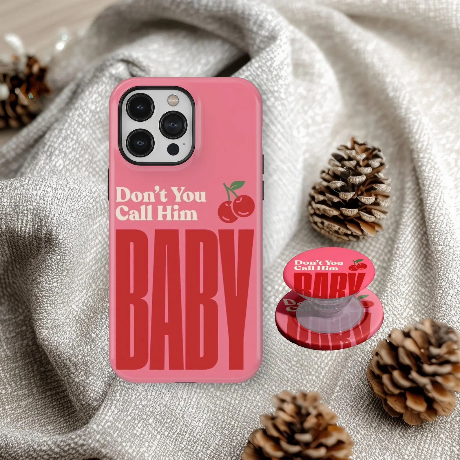 Harry Quote Song Lyrics Retro Cherry Y2K Typography Durable Dual-Layer Polycarbonate Gloss Finish Phone Case with Grip & Popsocket, Shockproof Rubber Shell Casing, Gift for iPhone Series (17,16,15,14,13,12,11)
