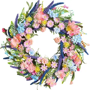 26 Inch Spring Summer Colorful Wreath, Front Door Decor, Crocus Lavender Wildflowers, Home Decoration, Vibrant Floral Arrangement